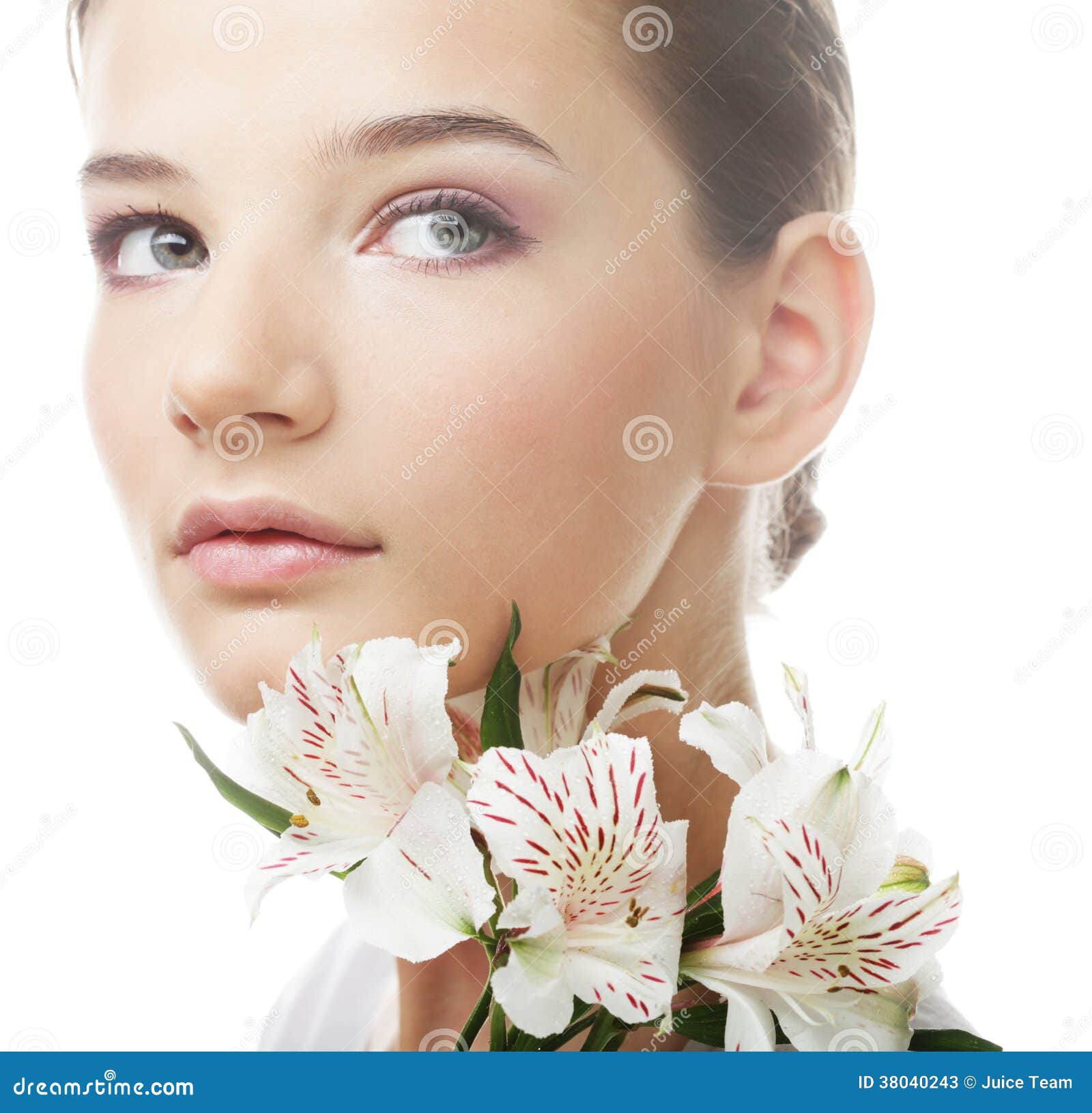 Woman with white flowers stock image. Image of people 38040243