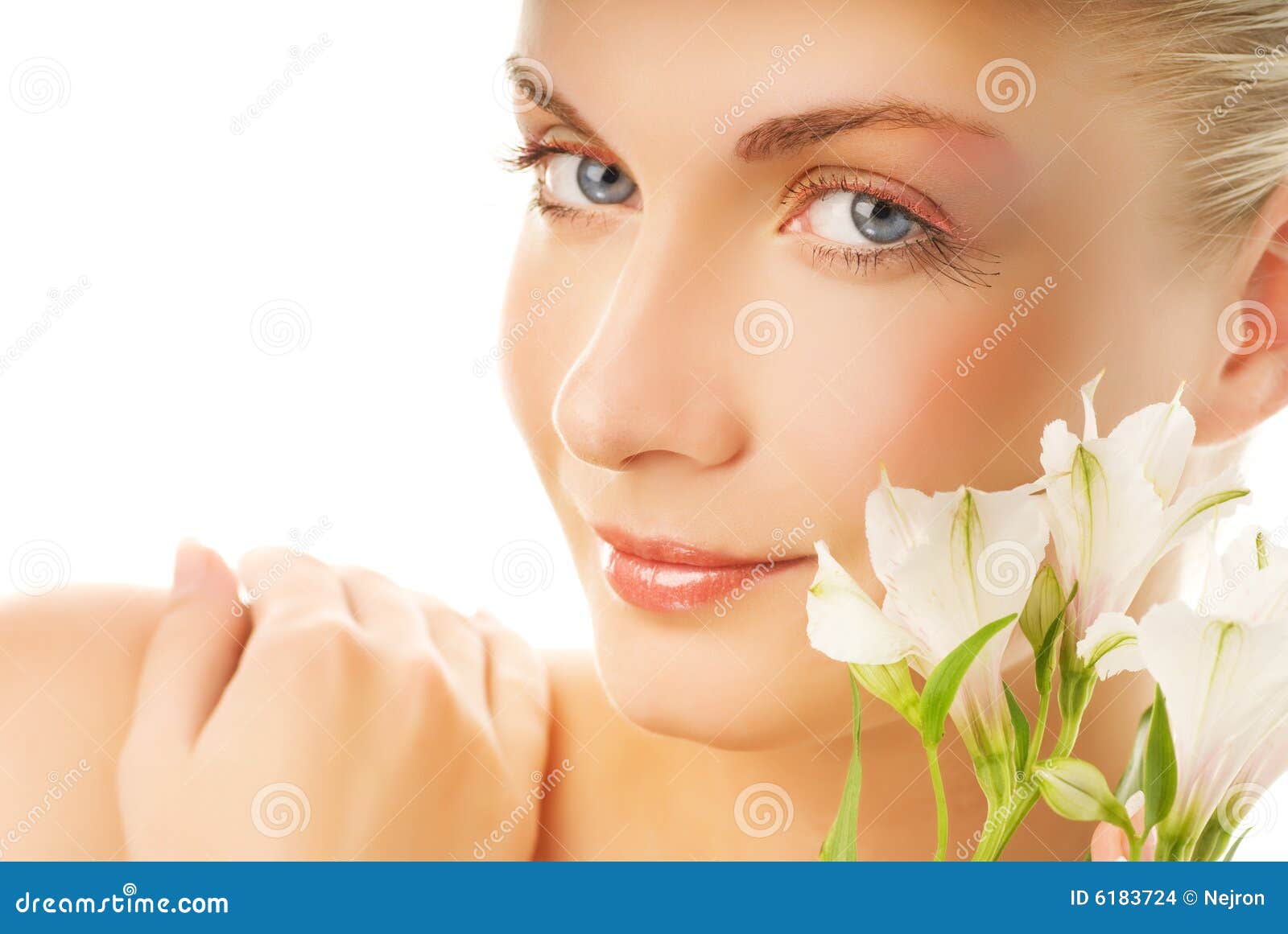 Woman with white flowers stock photo. Image of fashion - 6183724