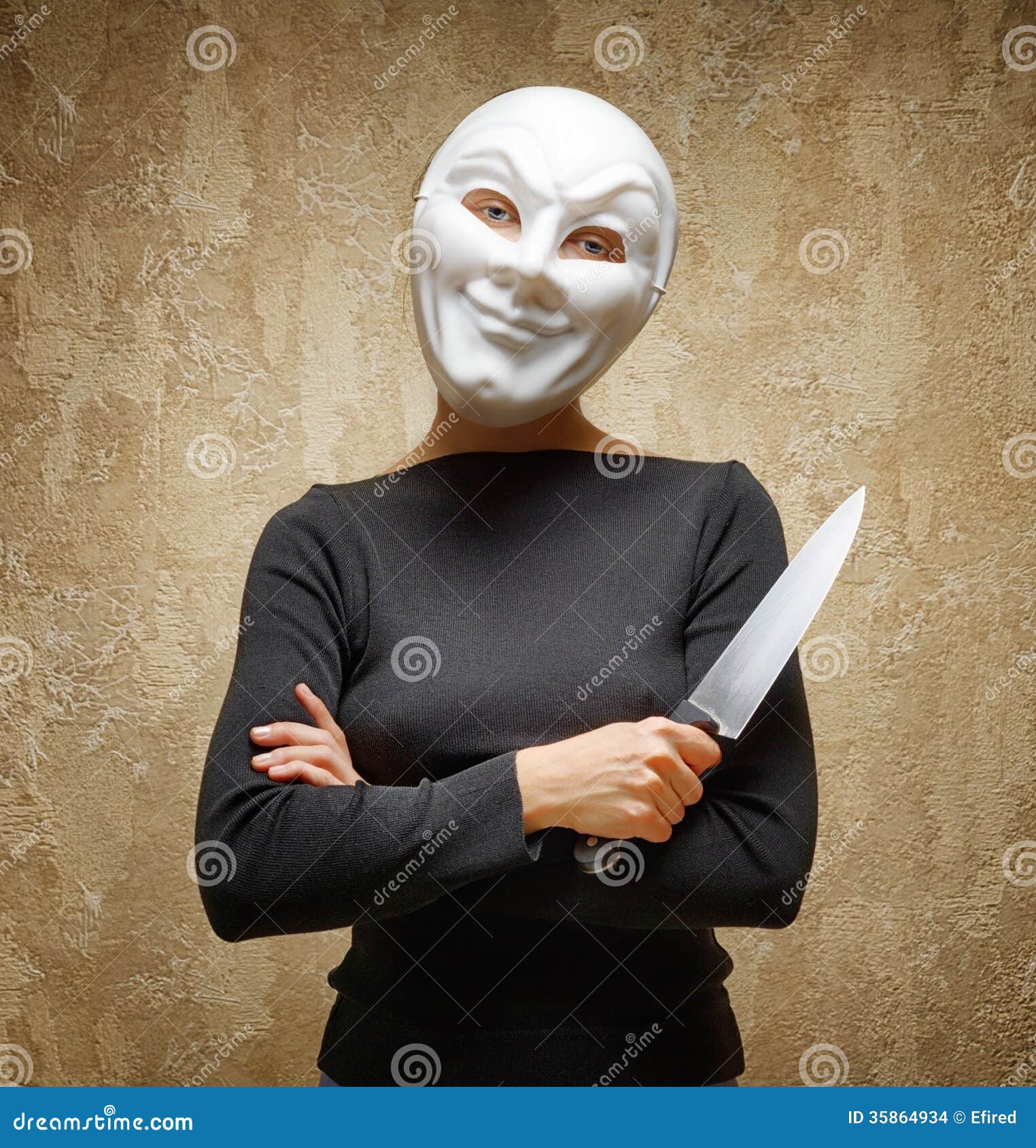 Woman in White Mask Holding the Knife Stock Photo Image of hide, model 35864934