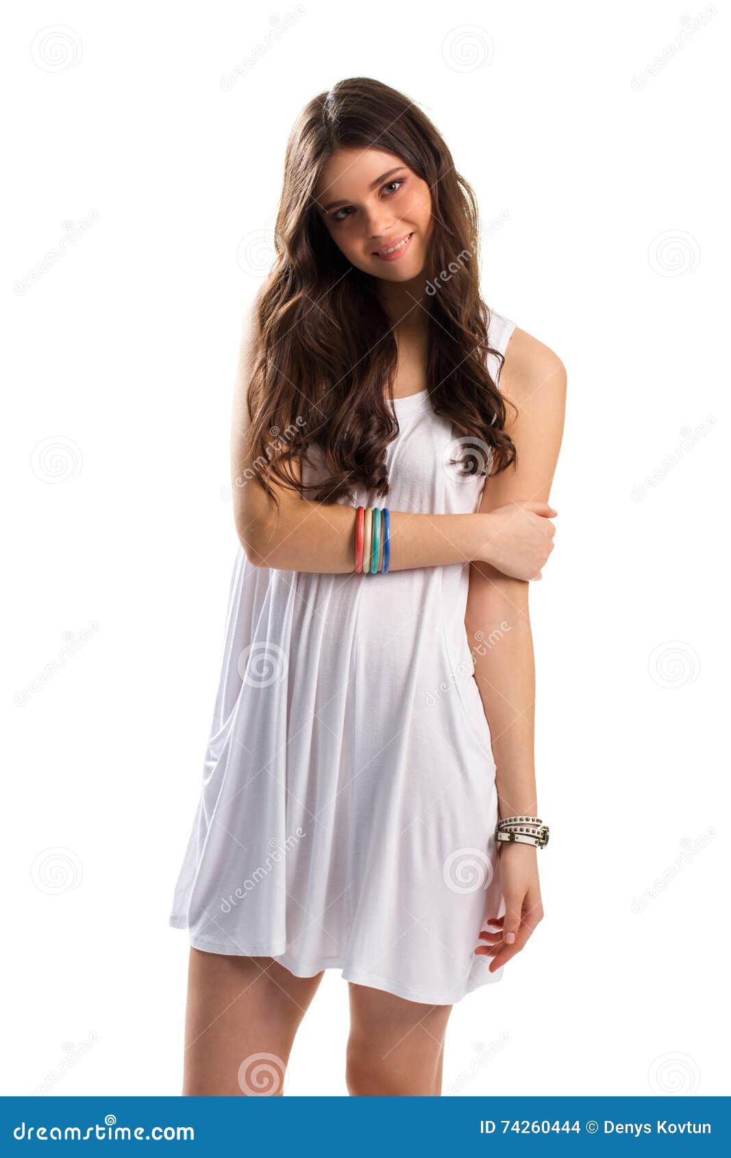 Woman in White Sundress Smiling. Stock Photo - Image of bracelet, life ...