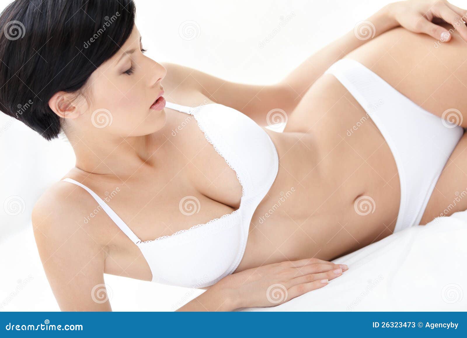 Young Woman in White Underwear Stock Image - Image of smiling