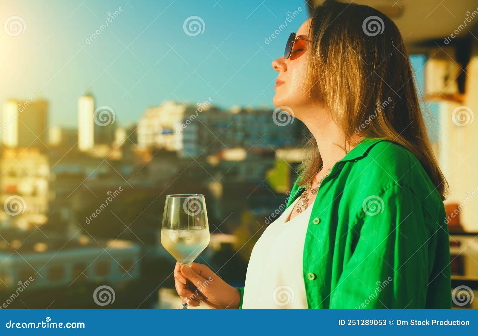 Woman with White Wine Enjoys the Sunset Stock Image - Image of italy ...