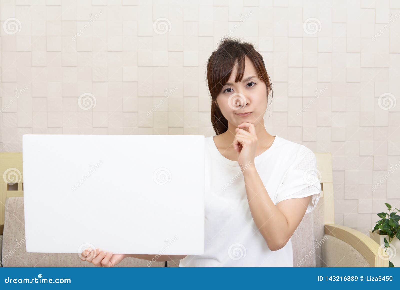 Woman with a whiteboard stock image. Image of japanese 143216889
