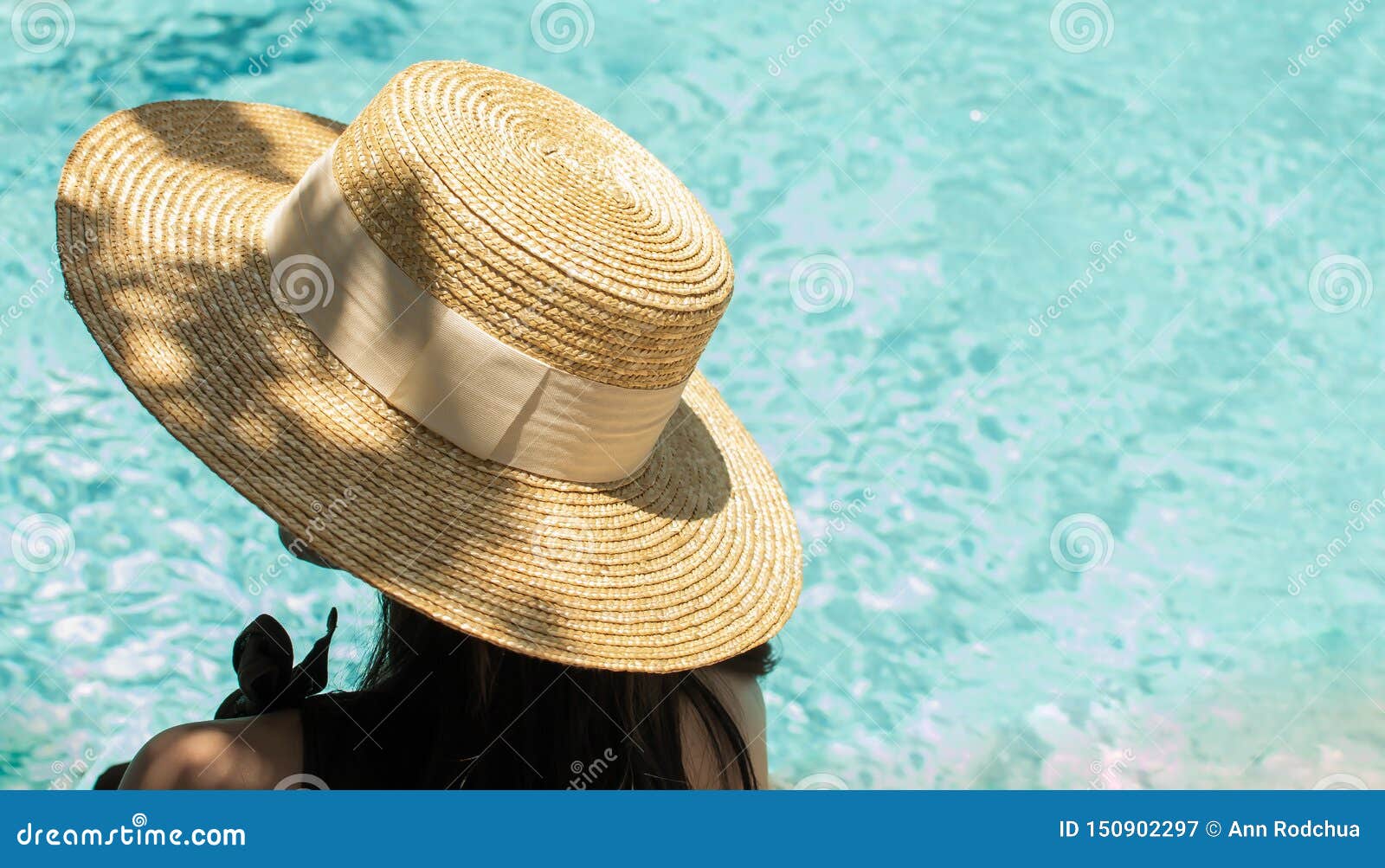 A Woman is Sitting beside the Pool Stock Image - Image of resort ...