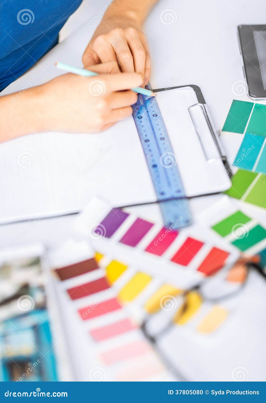 Woman Working with Color Samples for Selection Stock Photo - Image of ...