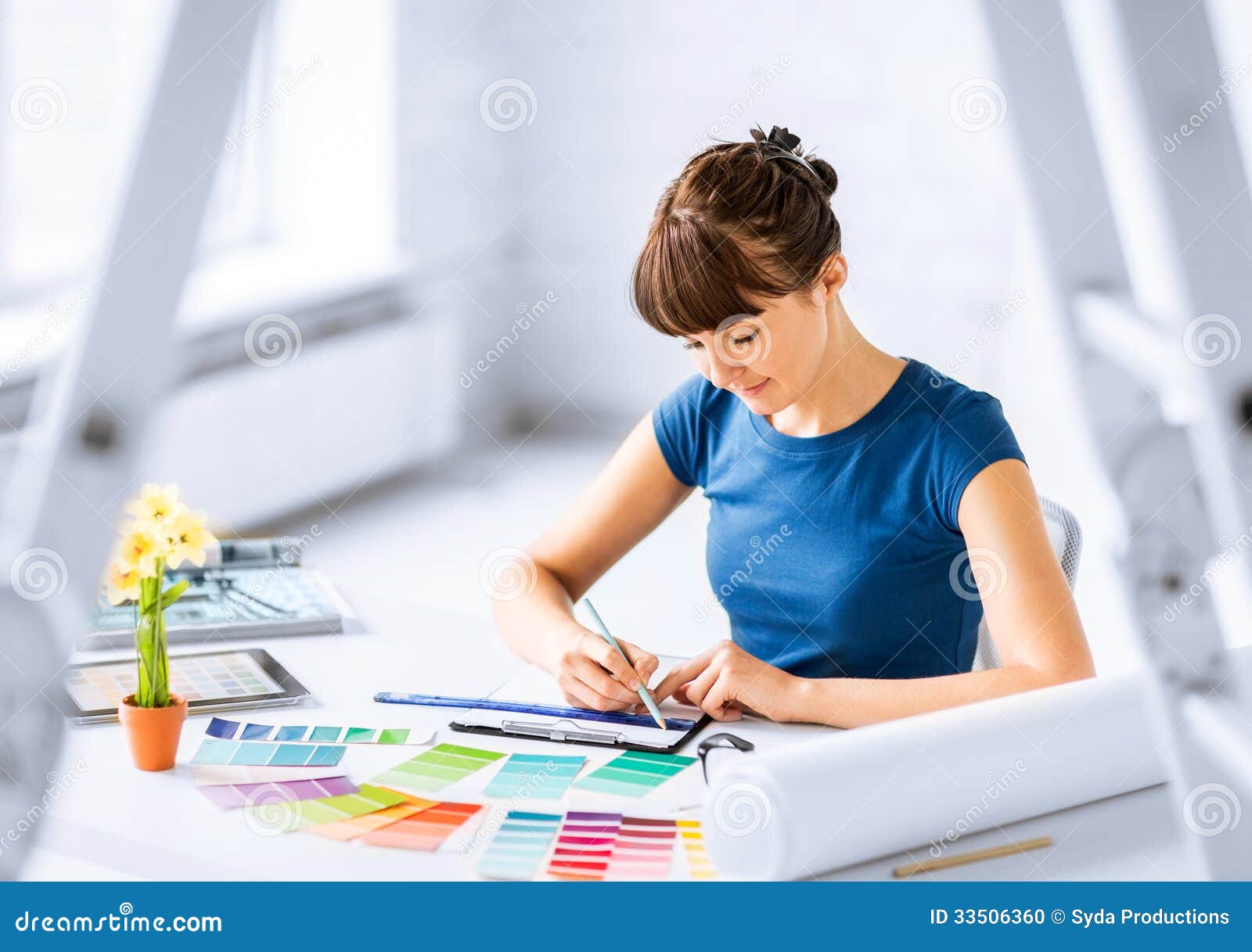Woman Working with Color Samples for Selection Stock Photo - Image of ...