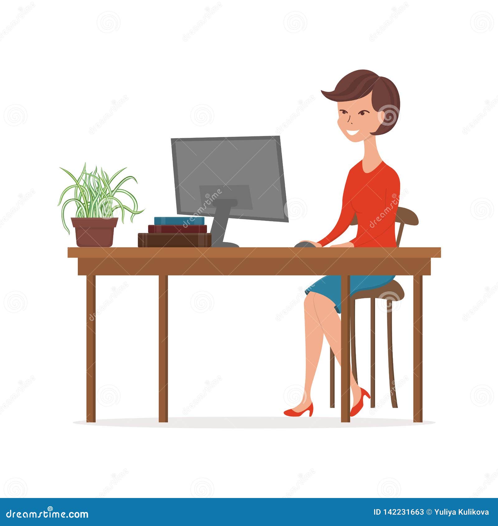 Woman Working at the Computer. Cartoon Character of an Office Worker. Stock  Vector - Illustration of clerk, businesswoman: 142231663