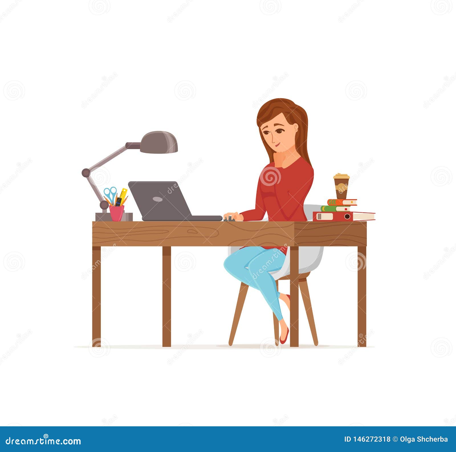 Woman Working on Computer Colorful Vector Concept. Cartoon Flat Style Stock  Vector - Illustration of corporate, clerk: 146272318