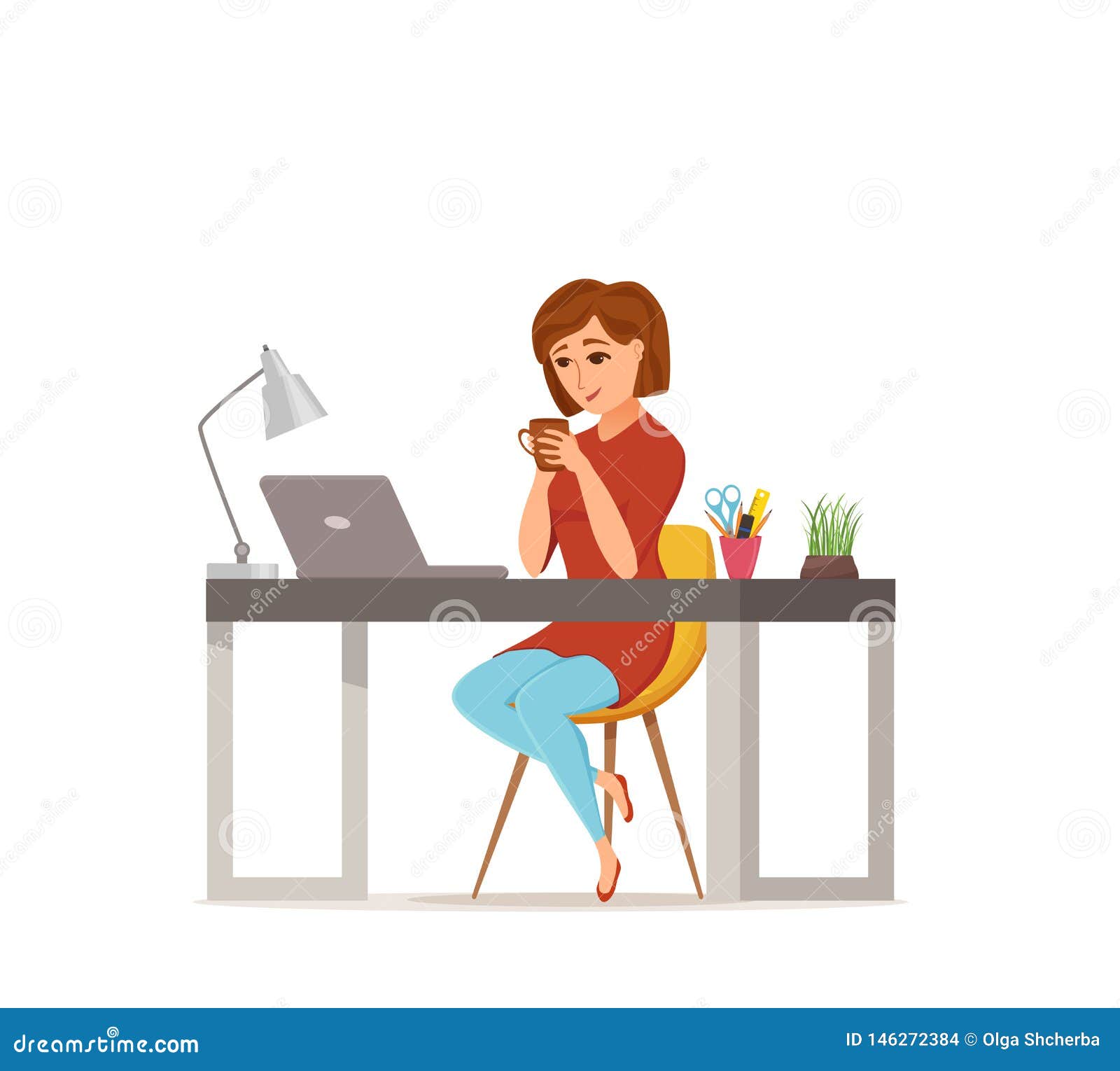 Woman Working on Computer Colorful Vector Concept. Cartoon Flat Style Stock Vector - Illustration of career, character: 146272384 Woman Working on Computer Colorful Vector Concept. Cartoon Flat Style Stock Vector - Illustration of career, character: 146272384