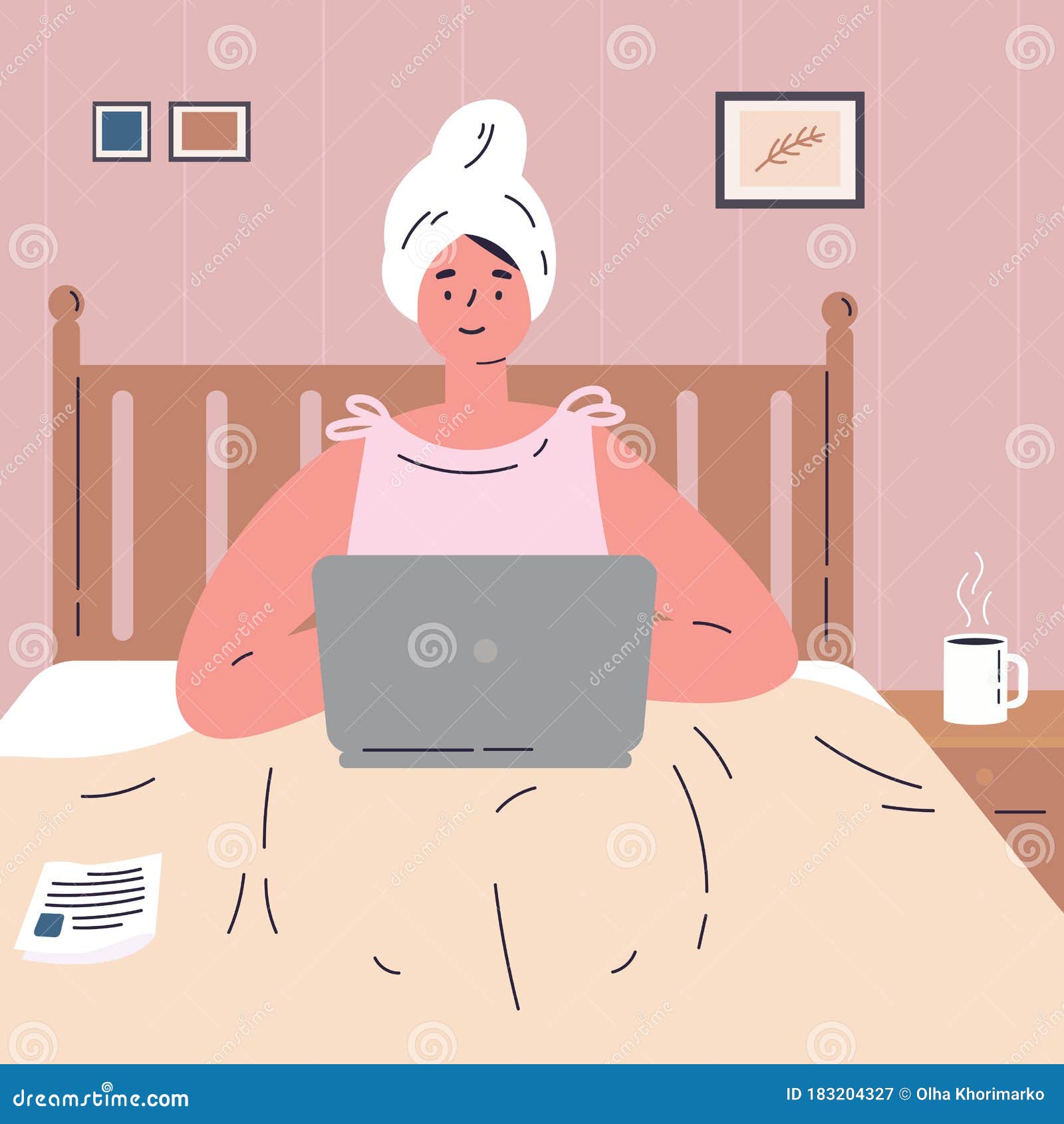 Eentonig Gelukkig is dat Bonus Woman Working from Home on Laptop.Remote Work Stock Vector - Illustration  of freelance, character: 183204327