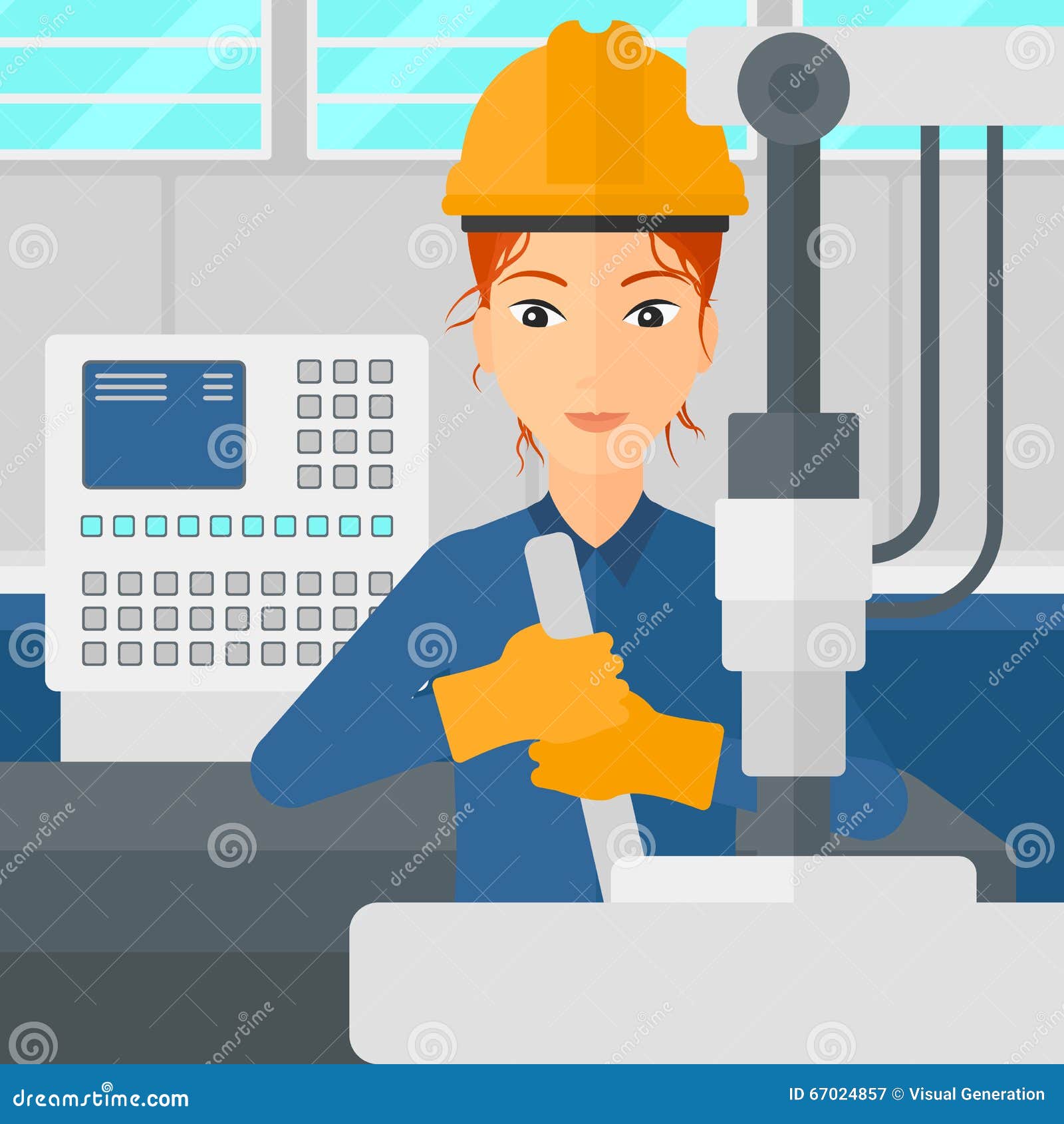 Woman Working with Industrial Equipment. Stock Vector - Illustration of ...