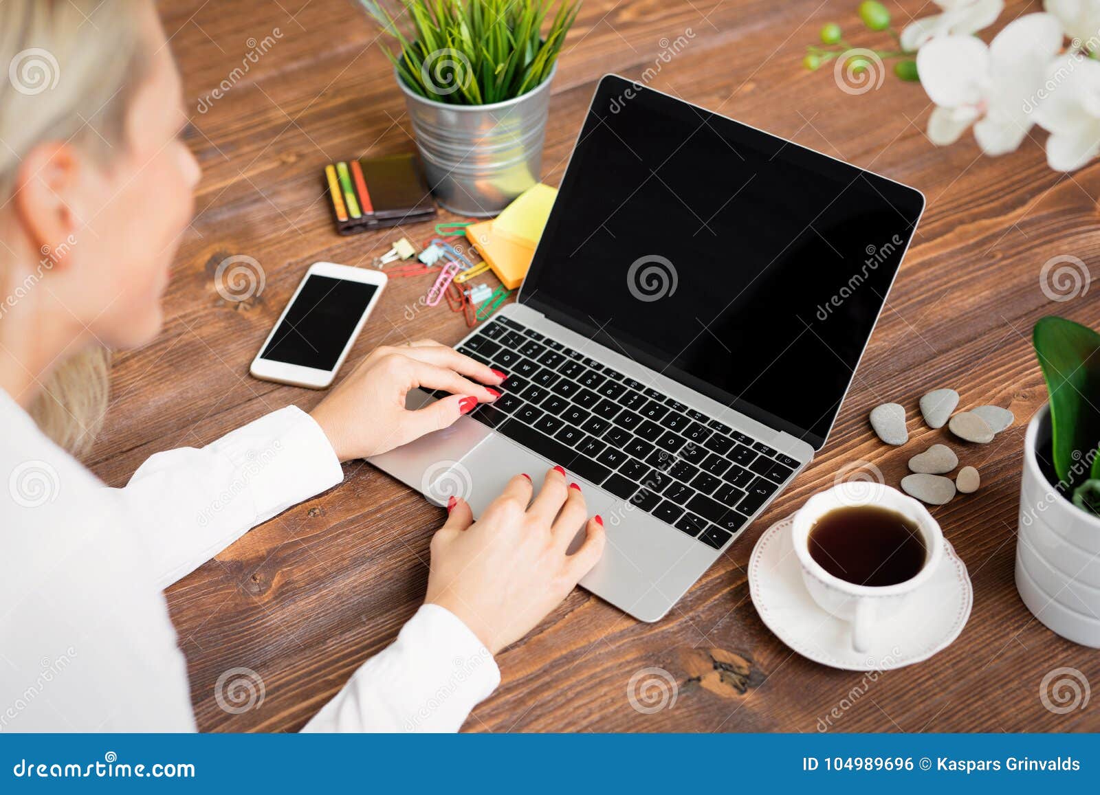 woman working with laptop computer.