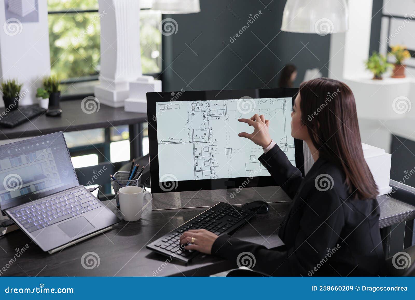 Woman Working in Real Estate Drafting Software Stock Image Image of