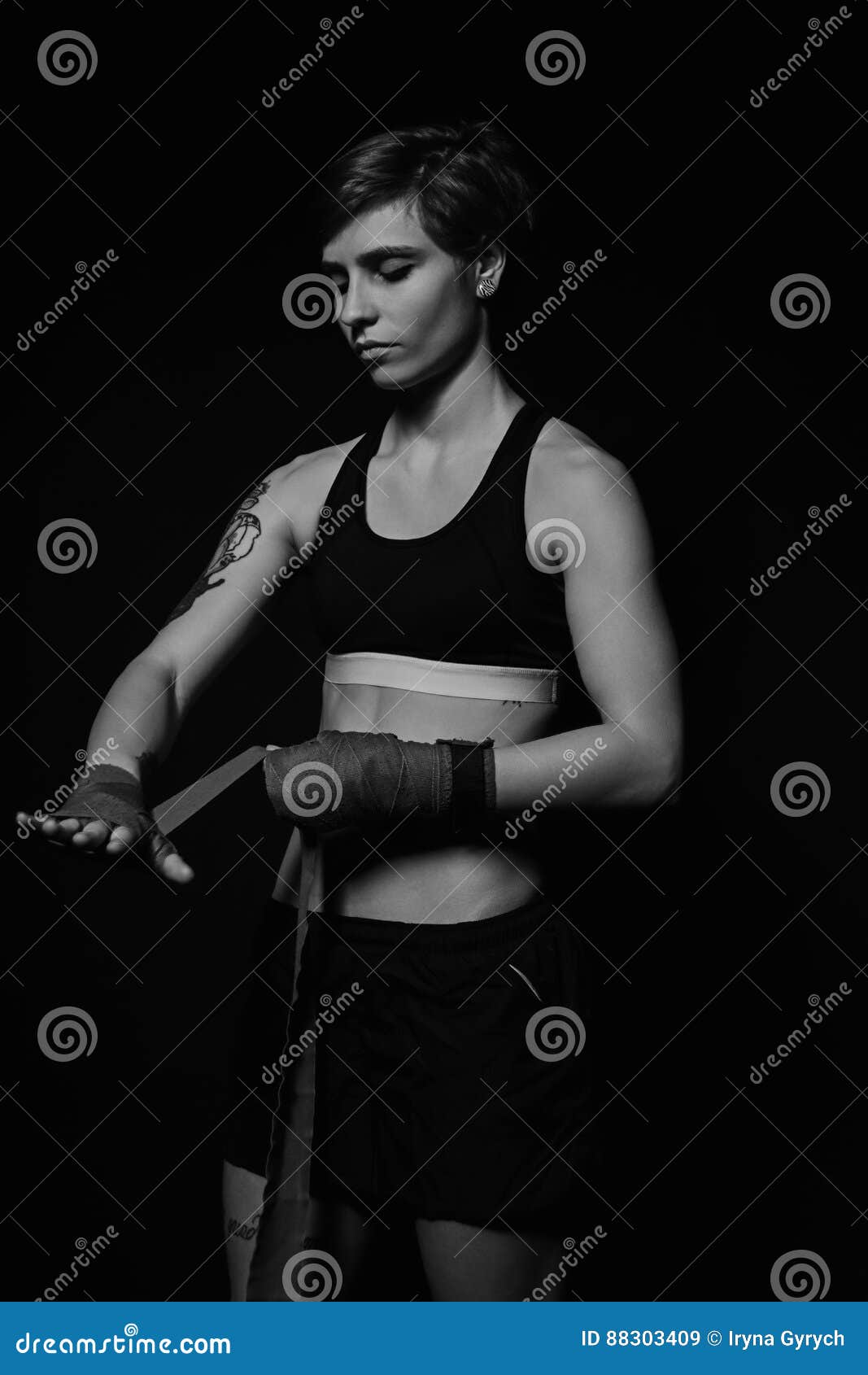 Woman Wrapping Hands With Boxing Wraps Stock Image Image Of Fitness Punch 88303409