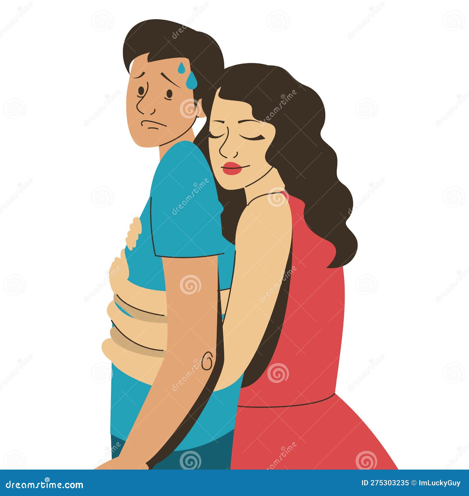 Woman Wraps Her Arms Around Men Isolated Stock Vector - Illustration of ...