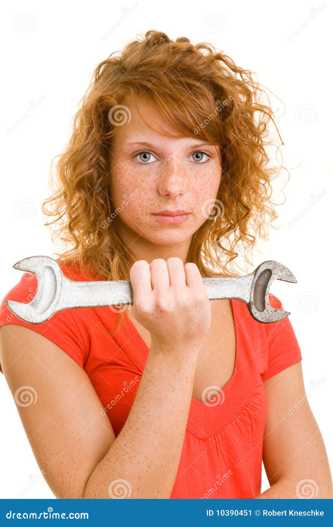 Woman with wrench stock image. Image of teenager, front 10390451