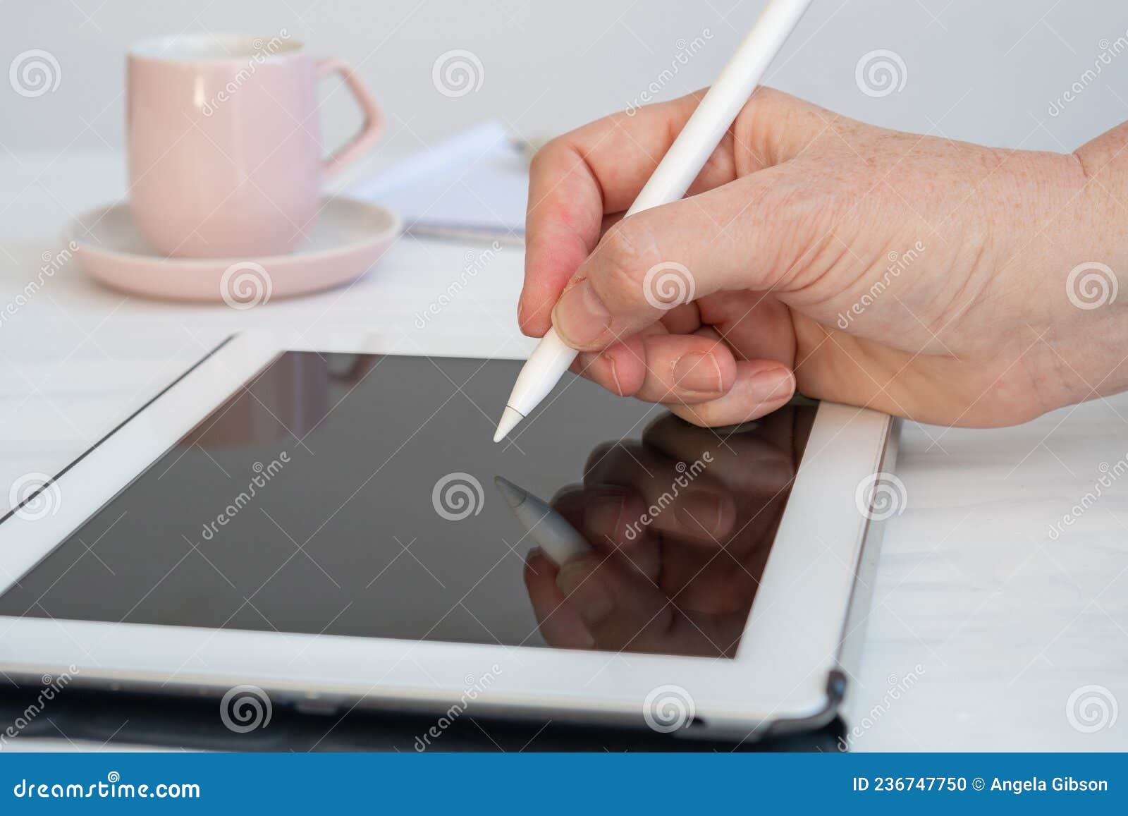 Woman Writing with Digital Pen on Tablet Stock Photo Image of gadget, hand 236747750