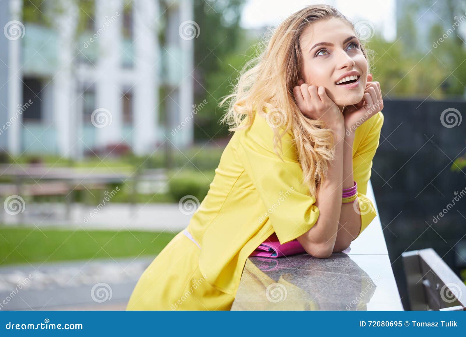 Woman in Yellow Dress Posing Outdoors Stock Image - Image of look ...