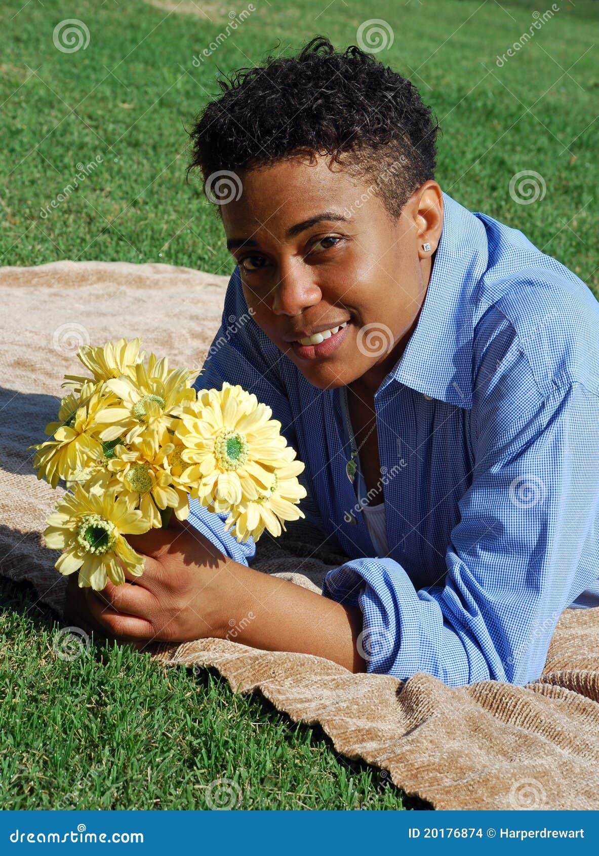 Woman with Yellow Flowers stock photo. Image of happiness - 20176874