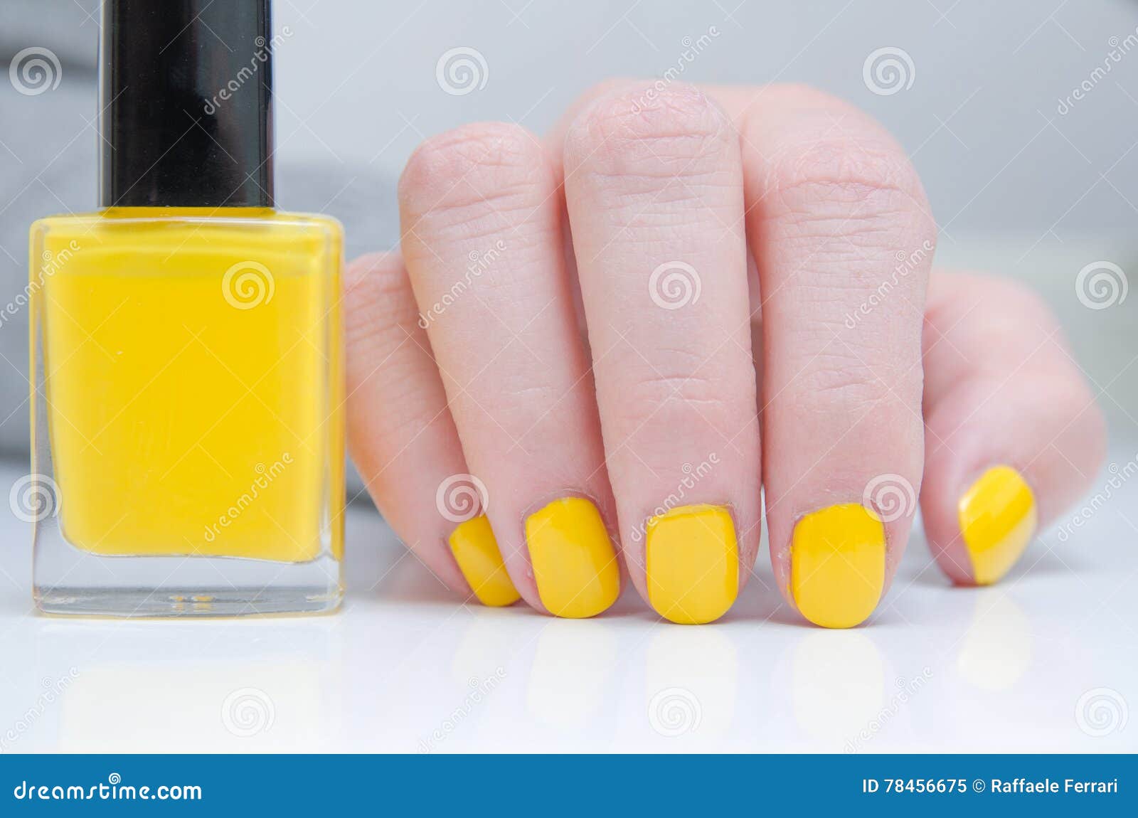 Woman with Yellow Nails Polish Stock Image Image of artificial