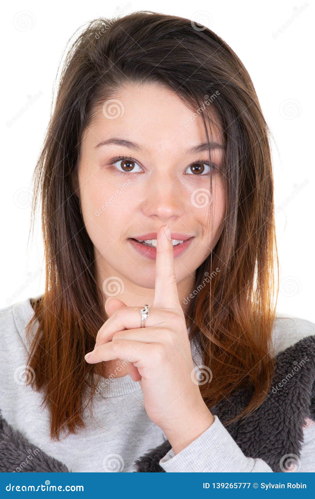 Woman Young Asking For Silence Or Secrecy With Finger On Lips Shh Hand ...