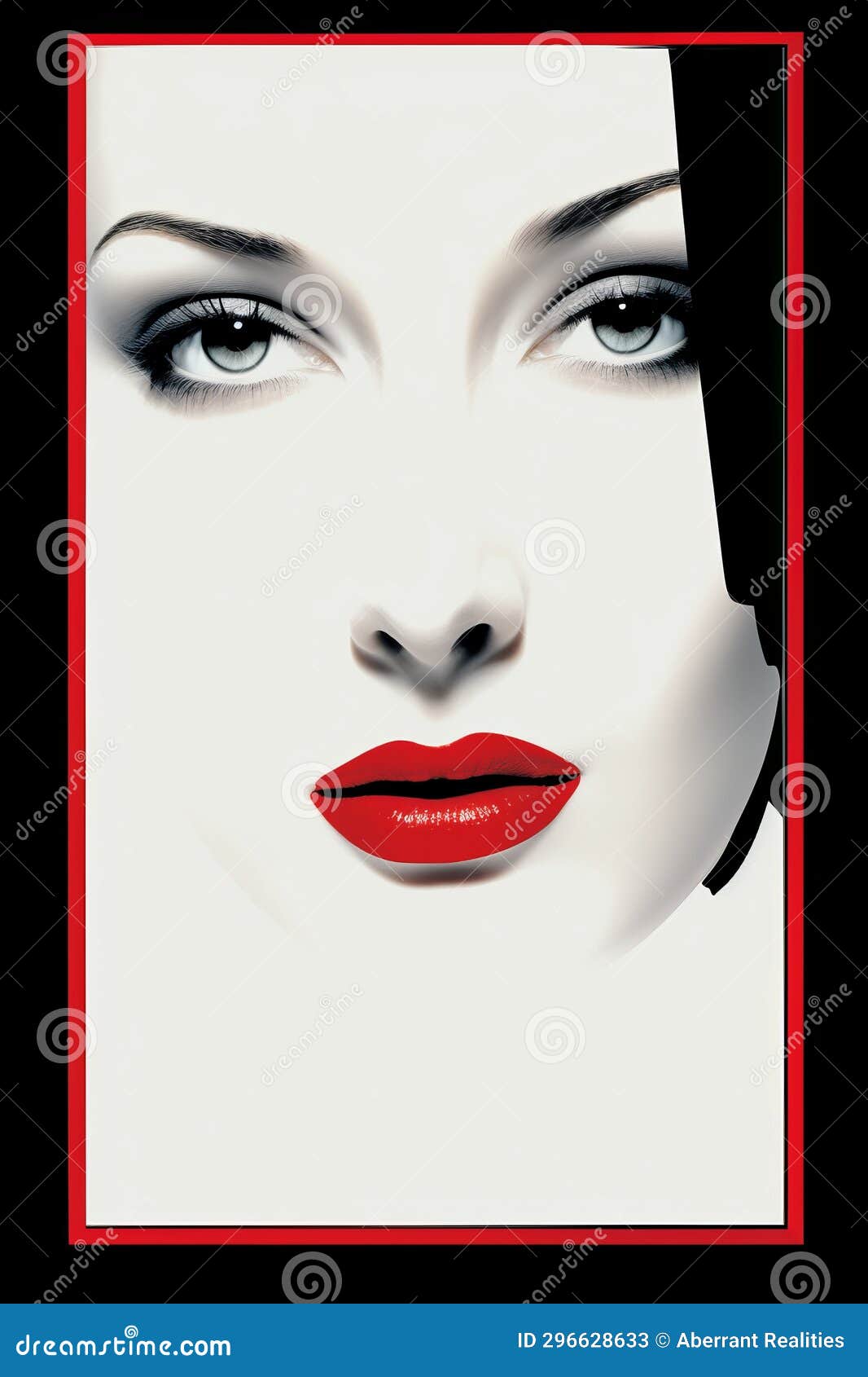A Womans Face with Red Lips and a Red Frame Stock Illustration