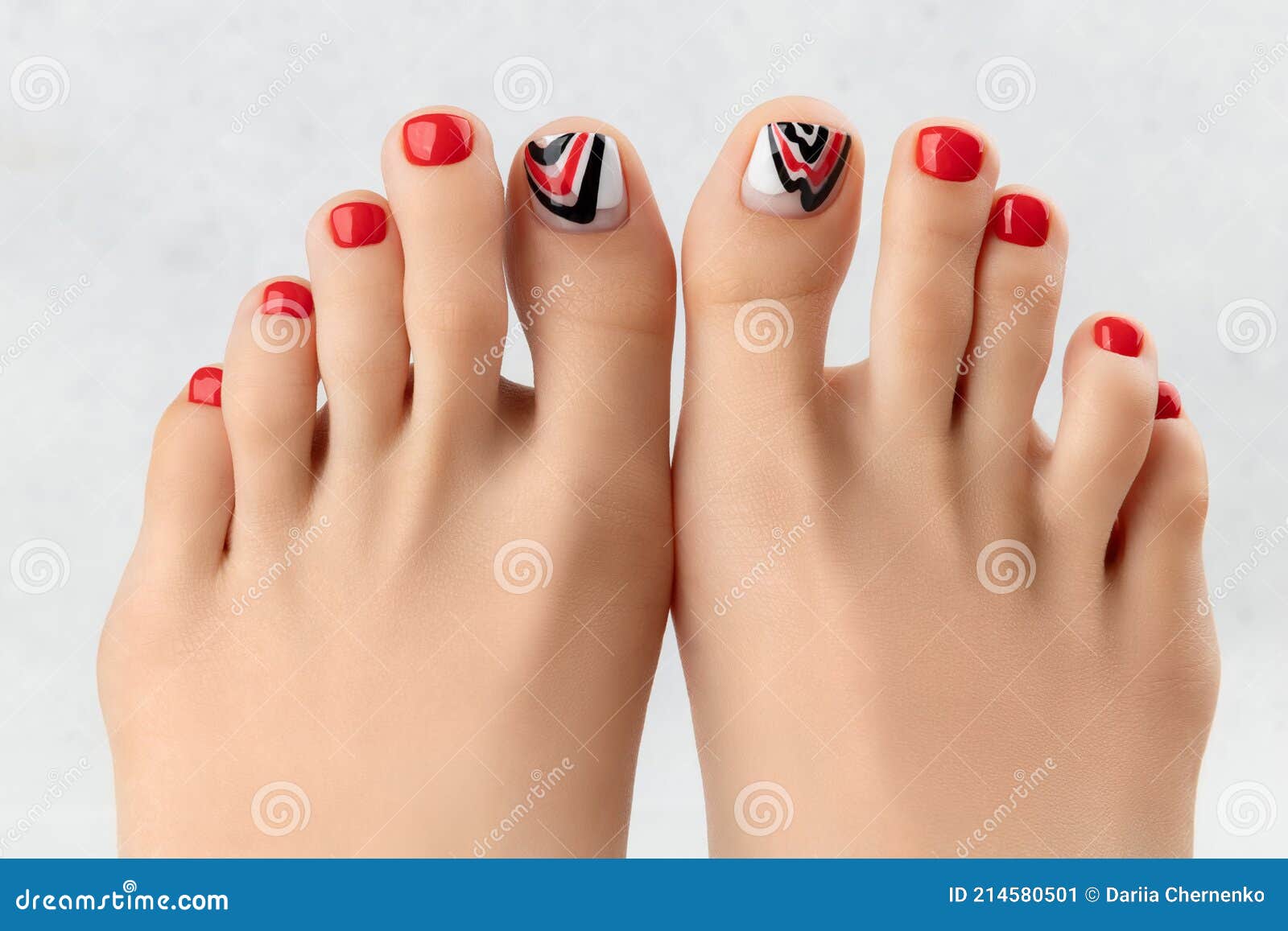 Womans Feet and Hands on Gray Background. Beautiful Summer Red ...
