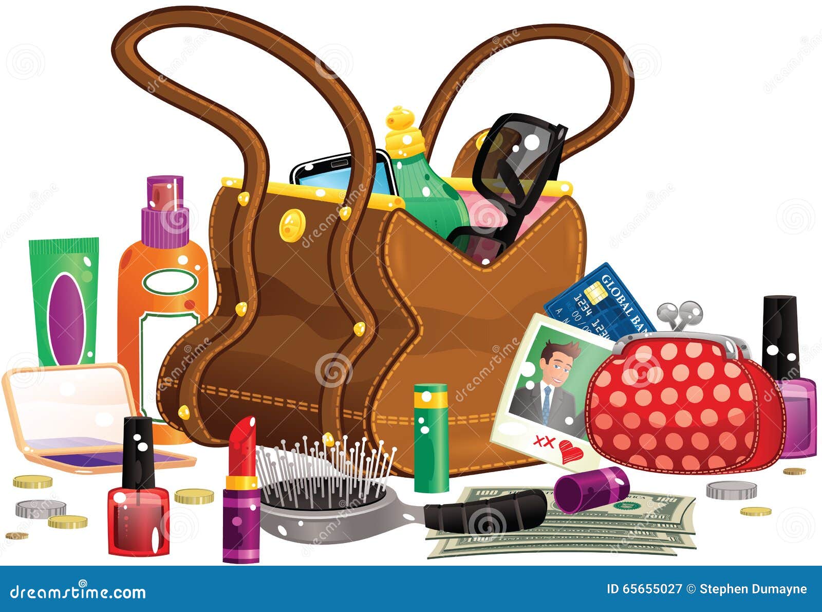 womans handbag and contents