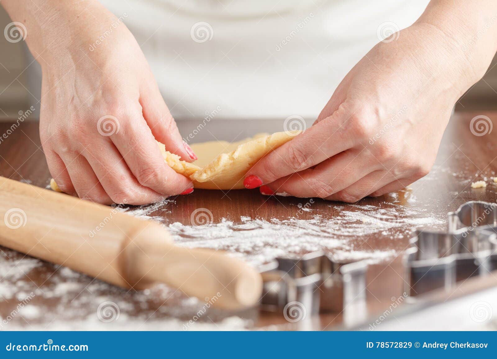Womans Hands Making Home Made Biscuits Close Up Stock Image Image of