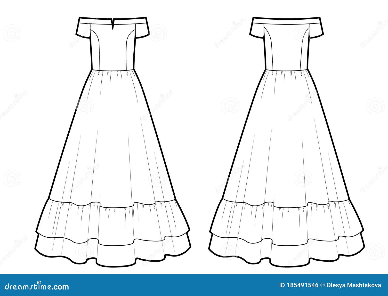 Womans Maxi Dress with Frill Stock Illustration - Illustration of graphic, lady: 185491546