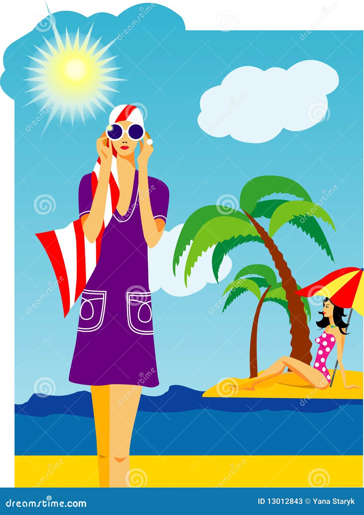 Women on the beach stock vector. Illustration of wave 13012843