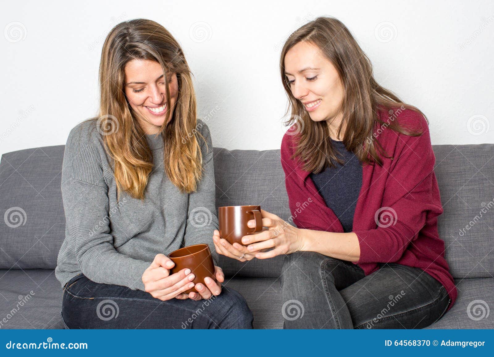 Women Being Shy while Drinking Coffee Stock Photo Image of positive