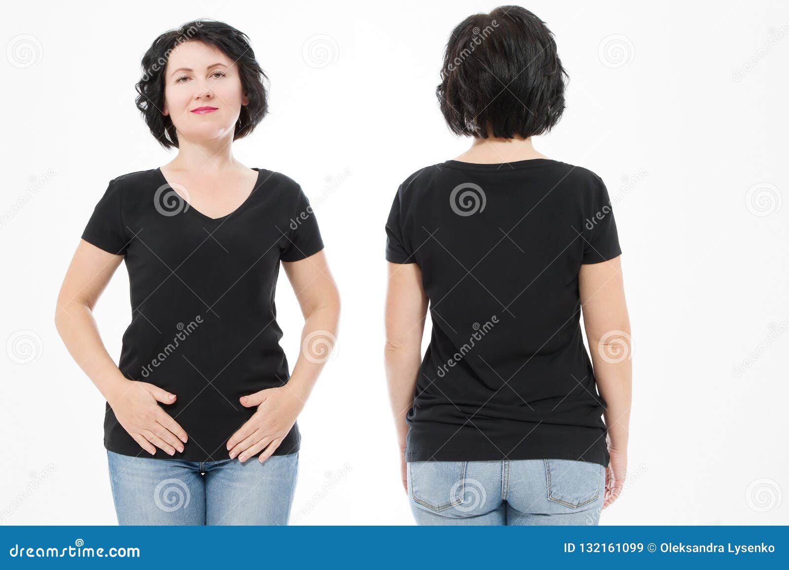 Download Women Black Blank T Shirt, Front And Back Rear View ...