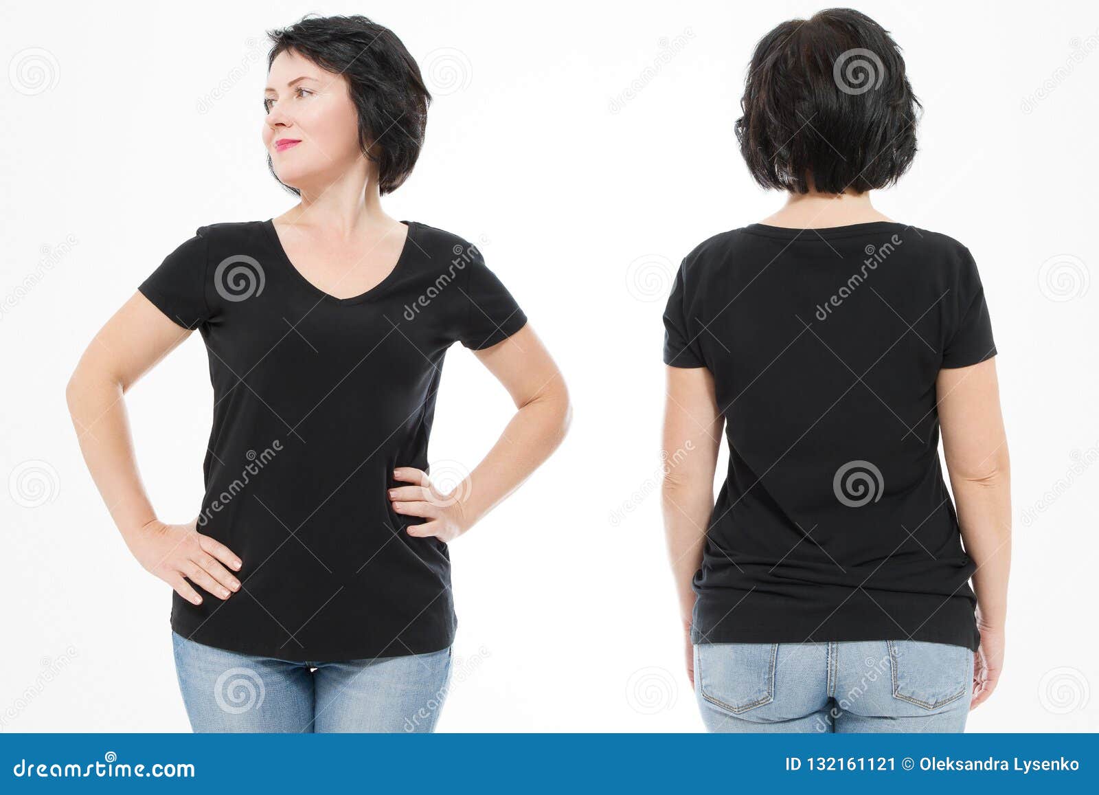 Download Women Black Blank T Shirt, Front And Back Rear View ...