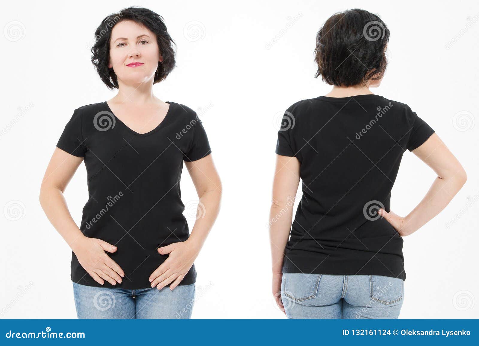 Download Women Black Blank T Shirt, Front And Back Rear View ...
