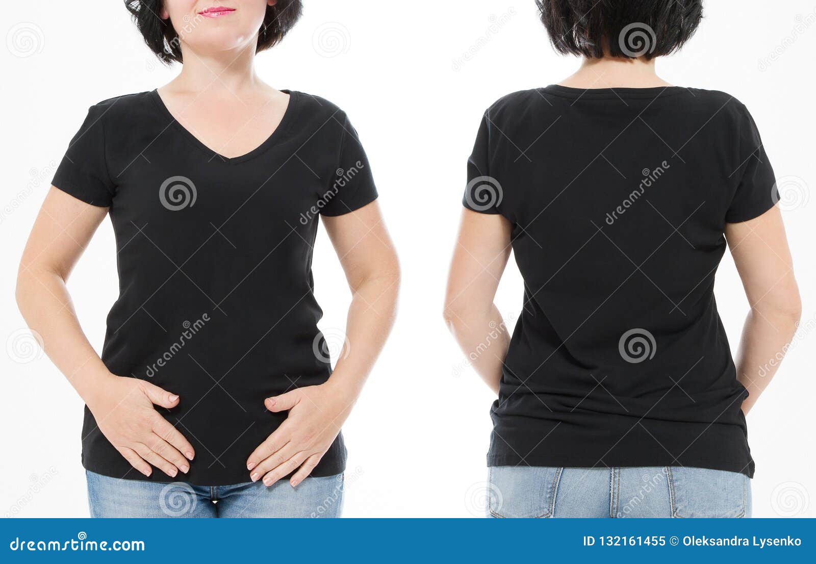 Download Women Black Blank T Shirt, Front And Back Rear View ...