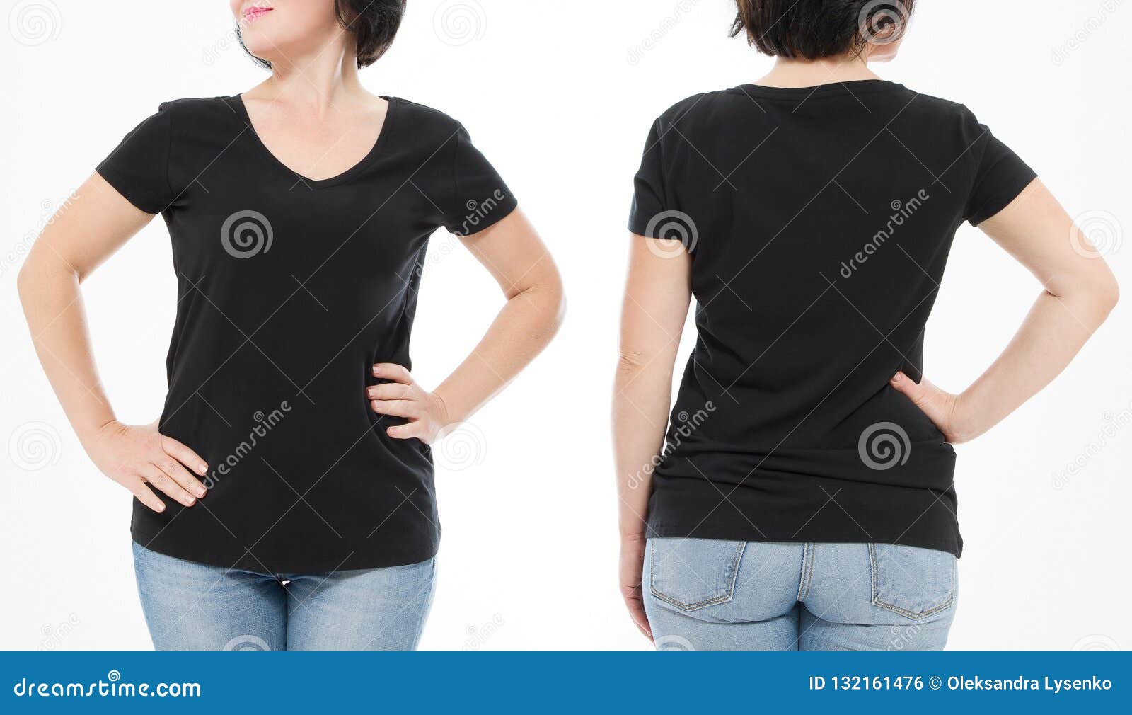 Download Women Black Blank T Shirt, Front And Back Rear View ...