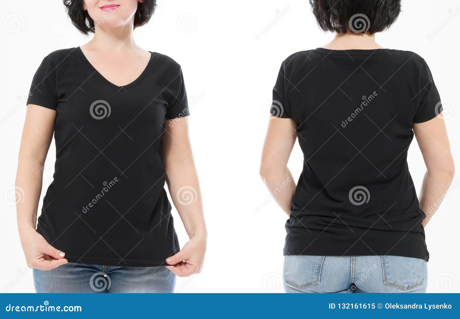 Download Women Black Blank T Shirt, Front And Back Rear View Isolated On White Background. Template Shirt ...