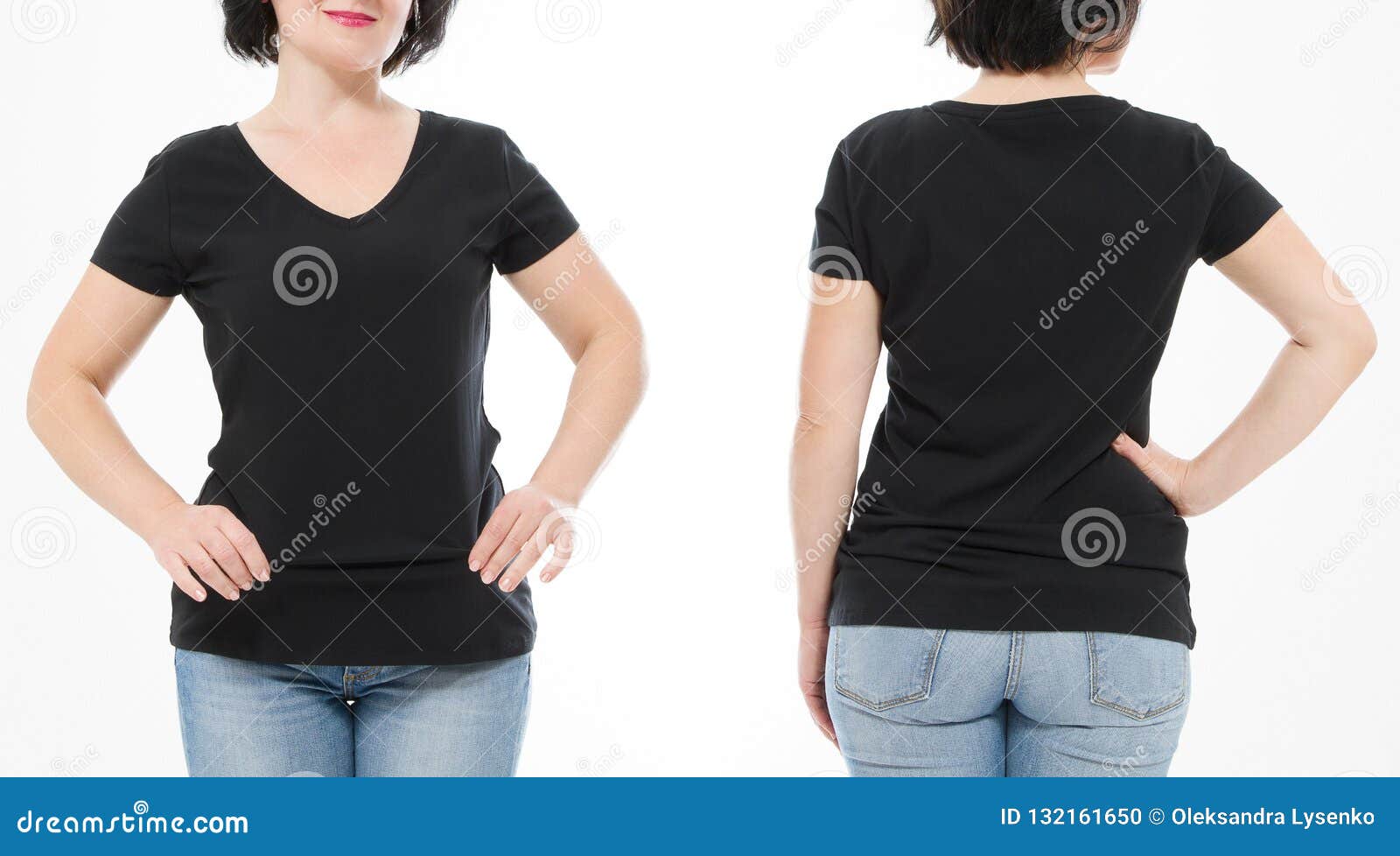 Download Women Black Blank T Shirt, Front And Back Rear View Isolated On White Background. Template Shirt ...