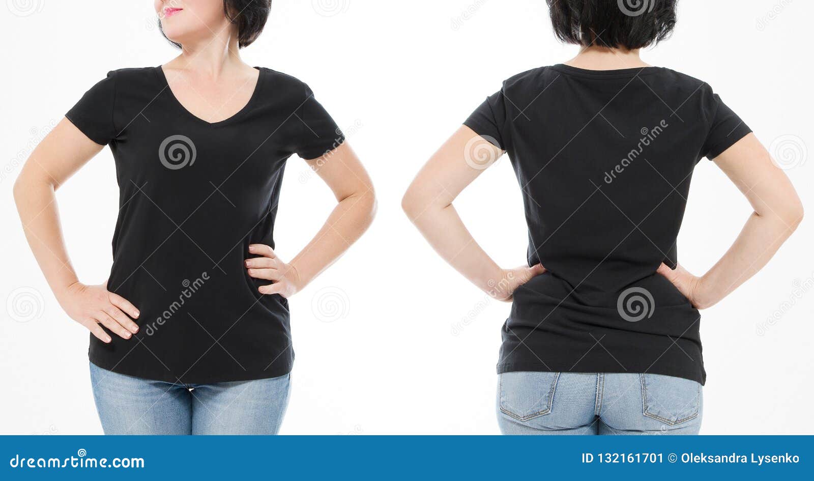 Download Women Black Blank T Shirt, Front And Back Rear View ...