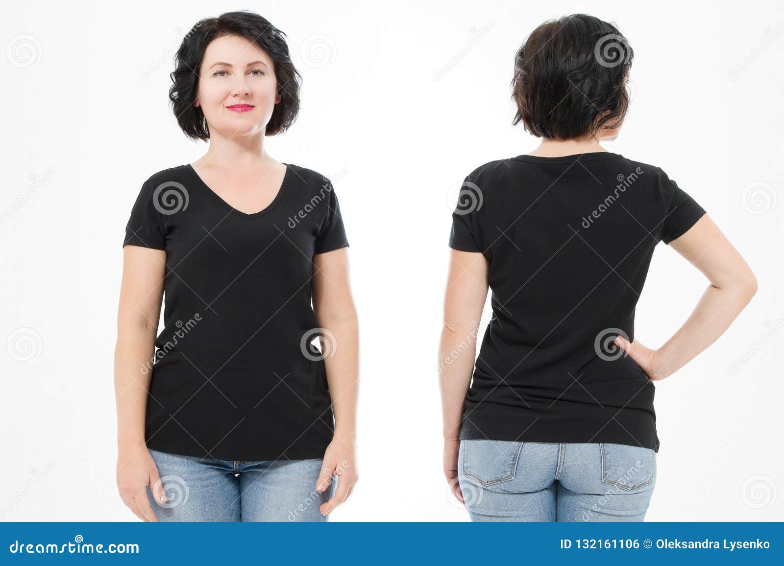 Download Women Black Blank T Shirt, Front And Back Rear View ...