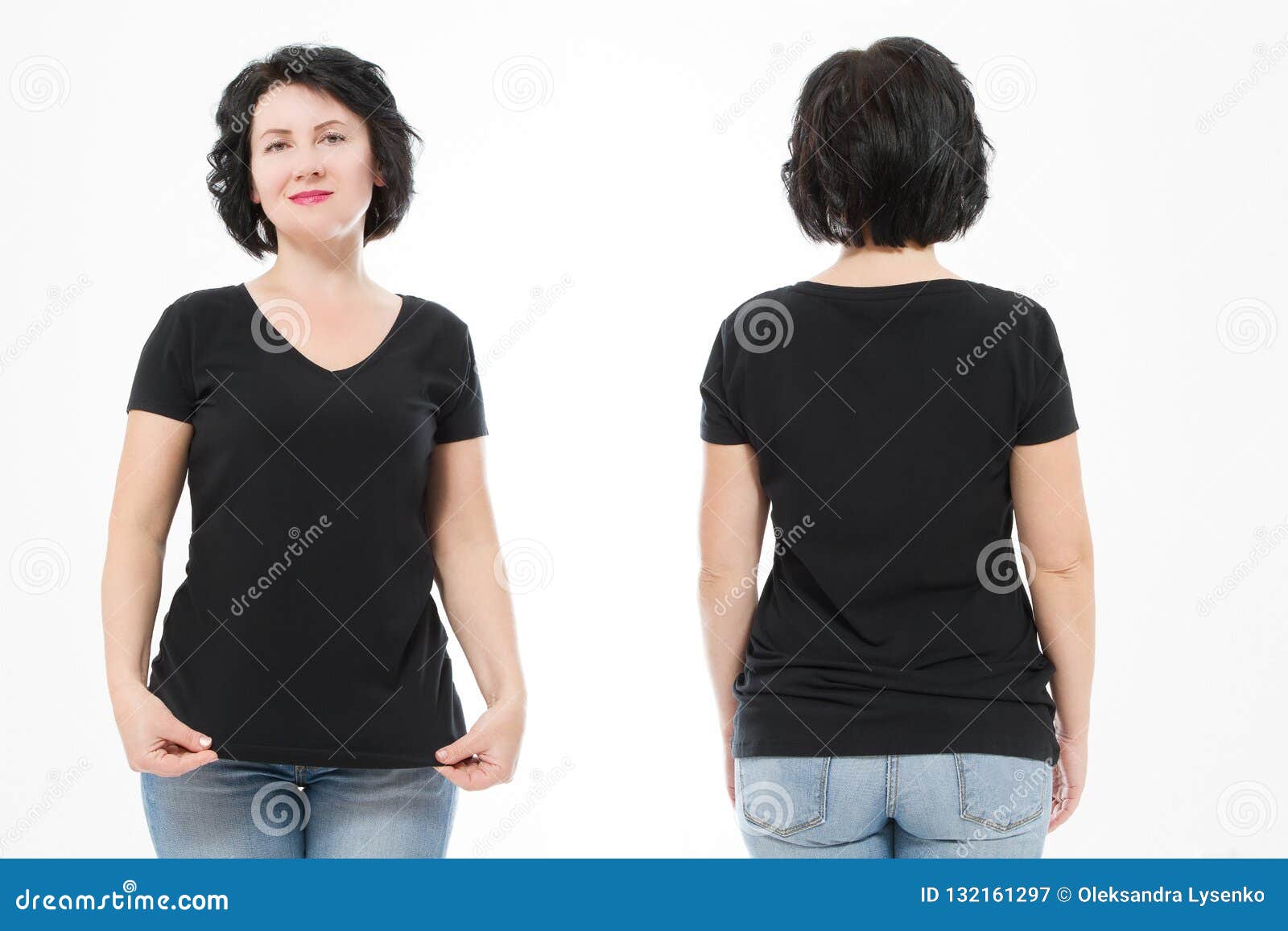 Download Women Black Blank T Shirt, Front And Back Rear View ...