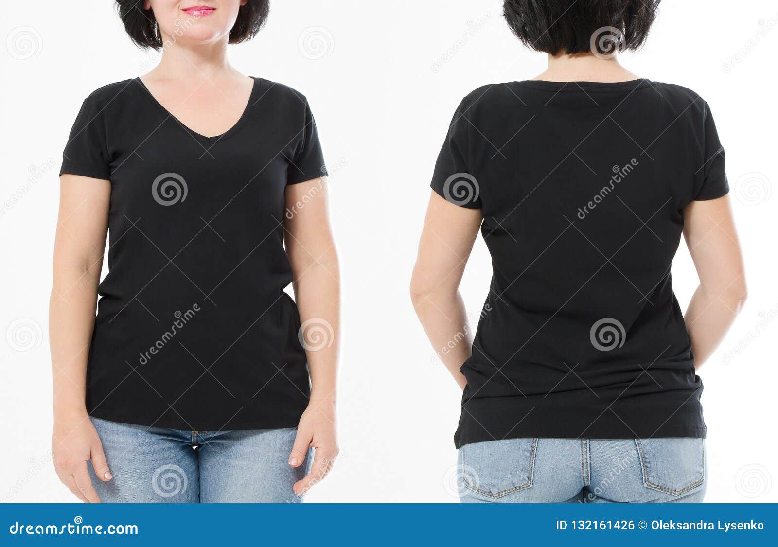 Download Women Black Blank T Shirt, Front And Back Rear View ...