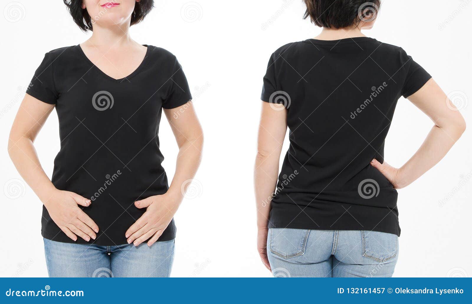 Download Women Black Blank T Shirt, Front And Back Rear View ...