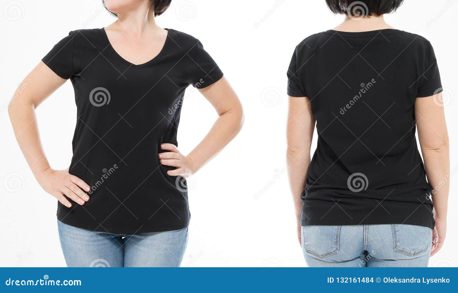 Download Women Black Blank T Shirt, Front And Back Rear View ...