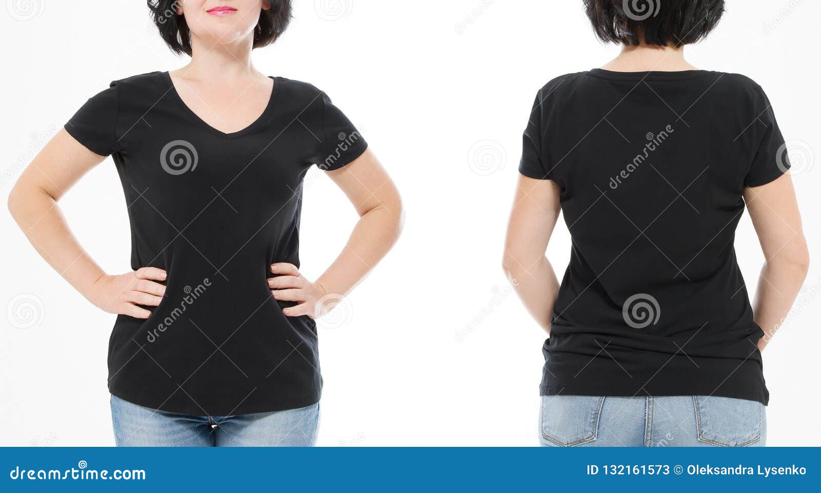 Download Women Black Blank T Shirt, Front And Back Rear View ...