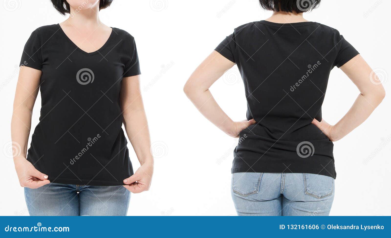 Women Black Blank T Shirt, Front And Back Rear View ...