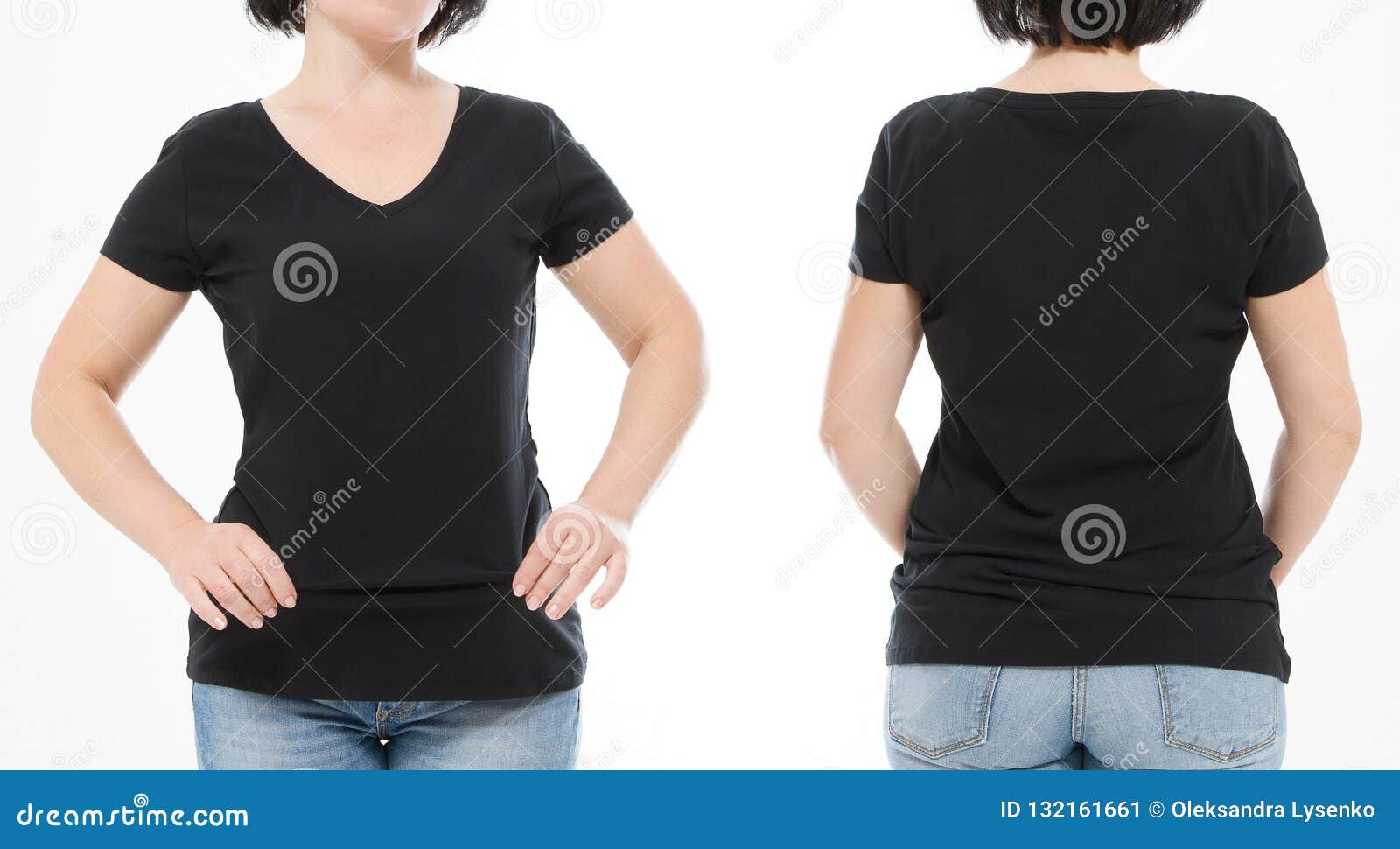 Download Women Black Blank T Shirt, Front And Back Rear View On ...