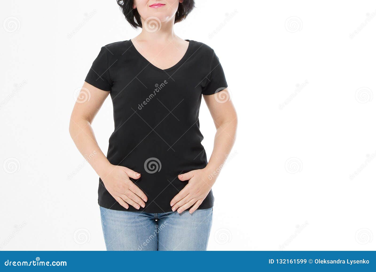 Download Women Black Blank T Shirt, Front View Isolated On White ...