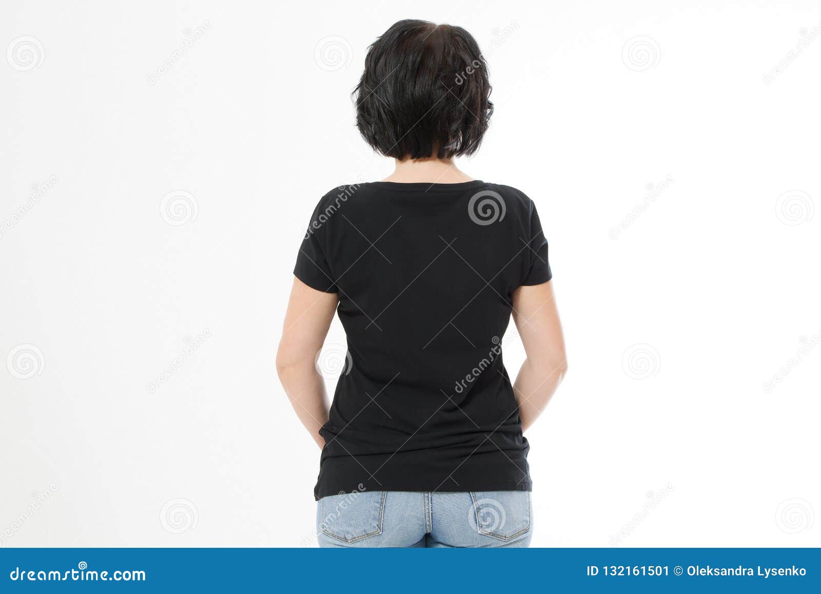 Download Women Black Blank T Shirt, Rear Back View Isolated On ...
